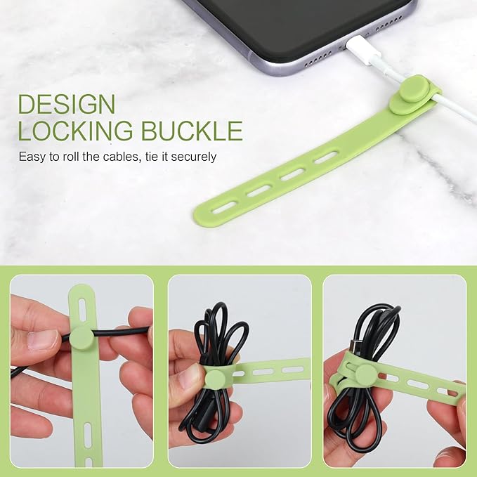 Donruby 24Pcs Silicone Cable Ties - Reusable & Washable with Locking Buckle Design, Adjustable Fastening Cable Straps, Multi-Purpose High Elasticity Cord Organizer (4 Colors)