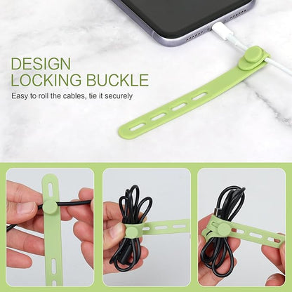 Donruby 24Pcs Silicone Cable Ties - Reusable & Washable with Locking Buckle Design, Adjustable Fastening Cable Straps, Multi-Purpose High Elasticity Cord Organizer (4 Colors)