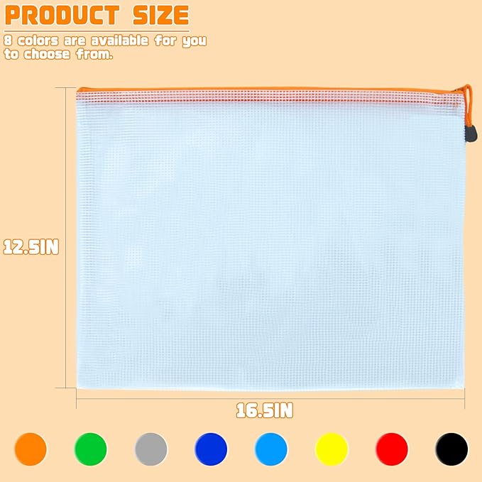 24pcs Mesh Zipper Pouch Bags, A3 16.5x12.5 Inches Large Reusable Zipper Pouches Waterproof Zipper Pouches for Office Supplies, Puzzles, Board Game, School, Travel Accessories& Craft Projects