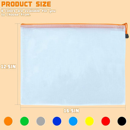 24pcs Mesh Zipper Pouch Bags, A3 16.5x12.5 Inches Large Reusable Zipper Pouches Waterproof Zipper Pouches for Office Supplies, Puzzles, Board Game, School, Travel Accessories& Craft Projects