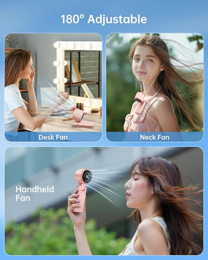 Portable Handheld Turbo Fan - 5 Gear High Speed 4000mAh Rechargeable Mini Personal Hand Fan Blow Cold Air, Battery Operated Travel Essentials, Beach Vacation, Gifts for Women, Men (Pink)