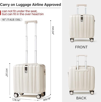 Hanke 16 Inch Underseat Carry on Luggage with Wheels Small Hard Shell Suitcases for Weekender,Travel Approved Lightweight Travel Luggage Suitcase for Womem Men,Christmas Gifts for Birthday-Ivory White