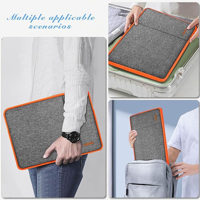 Slim Laptop Case 13.3 14 inch Sleeve, Rainproof & Shockproof Carrying Case for Notebooks Compatible with MacBook Pro 14" and All Models 13.3" MacBook Air/Pro,Most Popular 13"-14" PC,Dark Gray-Orange