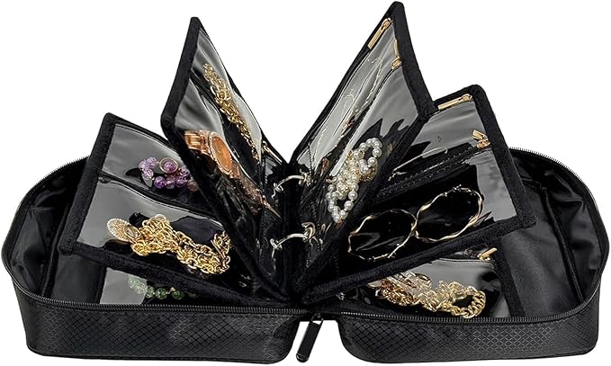 Travel Jewelry Organizer and Storage Case for Women, Travel Jewelry Storage with 36 Velvet Zipper Velvet Pouches, Portable Gift for Earrings Necklaces, Rings, Bracelet, Watch
