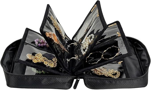 Travel Jewelry Organizer and Storage Case for Women, Travel Jewelry Storage with 36 Velvet Zipper Velvet Pouches, Portable Gift for Earrings Necklaces, Rings, Bracelet, Watch