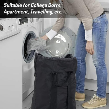 Laundry Backpack Bag, Dirty Clothes Travel Laundry Bag with Shoulder Straps for College Dorm Room (Black)