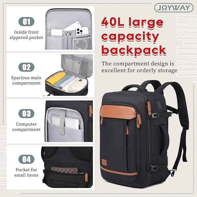 Joyway Expandable Luggage Sets 5 Piece, Lightweight Hard Shell Travel Suitcase Set with Spinner Wheels and TSA Lock, Black
