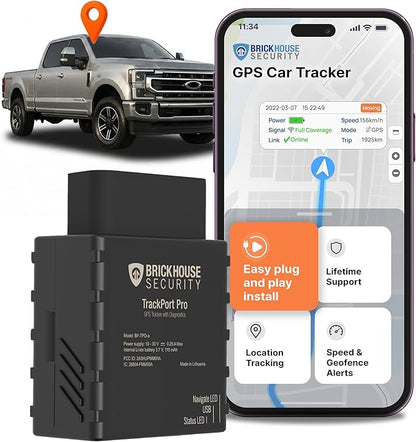 Brickhouse Security TrackPort Pro - Diagnostic GPS Tracker for Vehicles, Car Location, Speed, Battery Health, Mileage, Vehicle Diagnostic Data Report - Plugs into OBD Port - Subscription Required