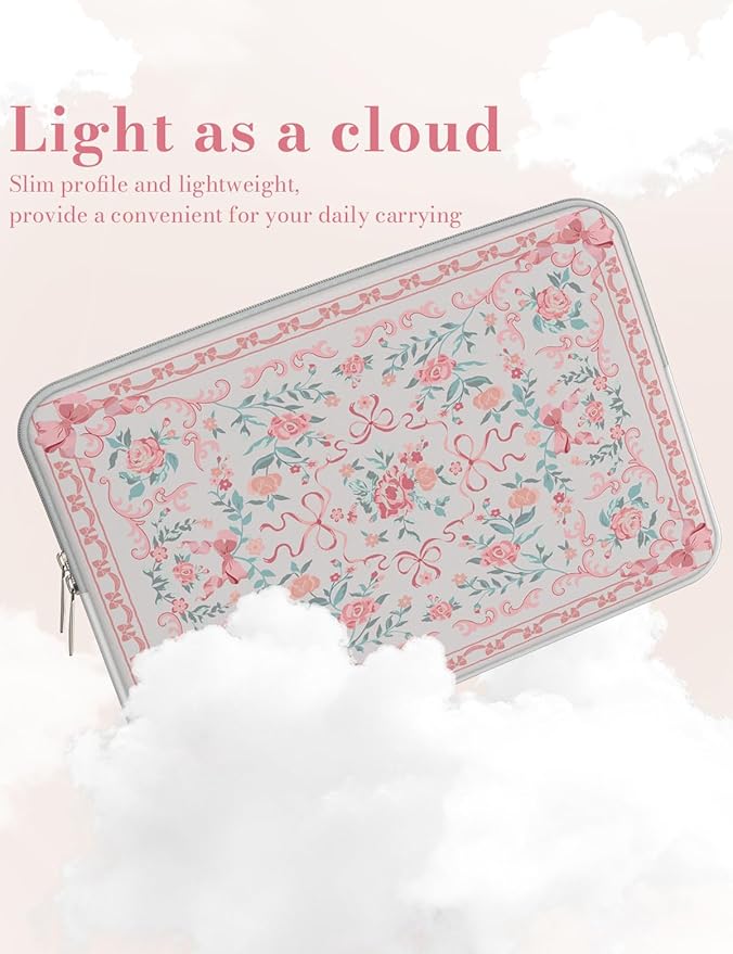 iCasso Laptop Sleeve 13 inch for MacBook Air 13-13.6 inch,Cute Laptop case for MacBook Pro 13 inch 14 inch, Slim Protective Travel Carrying Case Sleeve for 14 inch Chromebook, HP, Retro Bow Pink