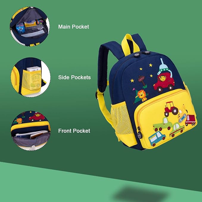 Willikiva Cute Zoo Little 3D Backpack Kids Backpack for Boys and Girls Toddler Backpack Waterproof Preschool Yellow Car One Size