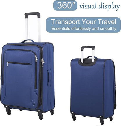 3pcs Set Softside Luggage Sets With Spinner Wheels, Expandable Softshell Suitcase Set with front pocket, 28inch, 24inch, 20inch Lightweight fabric luggage(BLUE)