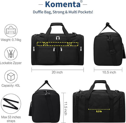 Duffle Bag for Weekender Travel - 20 inch Sport Duffel Bag for Gym Traveling (Black)