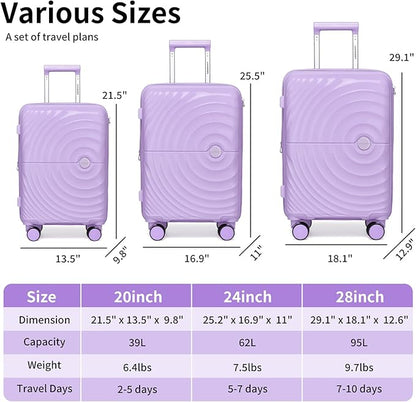 LARVENDER Luggage Sets, Suitcase Set 3 Piece Expandable Luggage PP Lightweight Large Suitcases with Wheels for Women (28/24/20inch,Lavender)