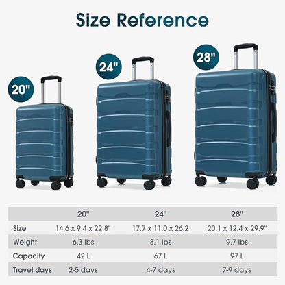 Hardshell Checked Luggage with Spinner Wheels, Expandable ABS Suitcase with TSA Lock, Travel Luggage with Telescopic Handle (Blue, 20 Inch)