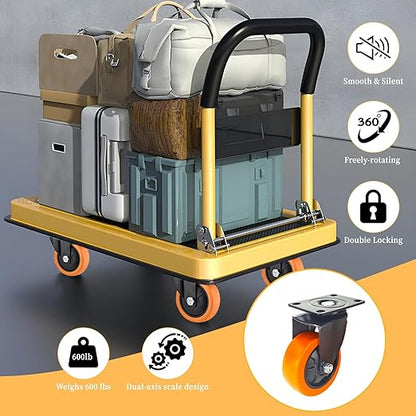4 Inch Caster Wheels, Heavy Duty Casters Set of 4, Swivel Top Plate Industrial Casters for Furniture and Workbench, Orange Castors with Polyurethane Wheel (Orange 4 x Swivel, 4 Inch)