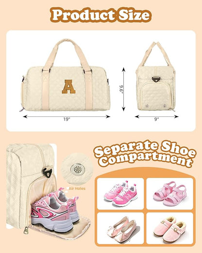 Overnight Bags for Women, Initial Travel Duffel Bag, Sports Gym Bag, Carry On Bag, Monogram Gifts for Girl Friends Female Mom Teacher