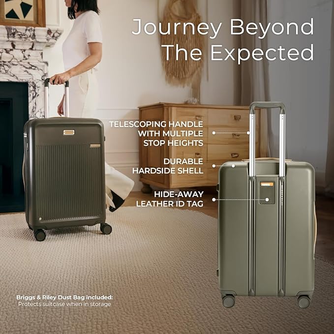 Briggs & Riley 27" Medium Expandable Spinner - Checked Luggage for Travel, Suitcases with Wheels, Hardside Rolling Bag for Men & Women, Self-Repairing Zipper - Sympatico Collection, Olive