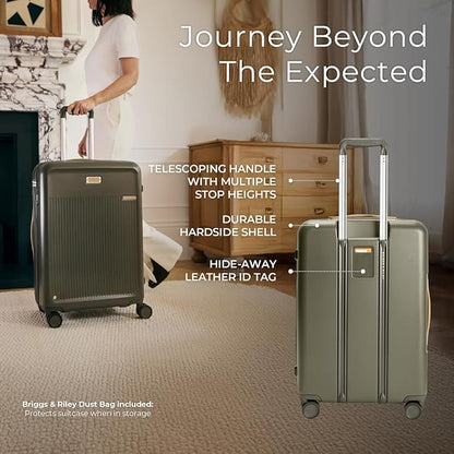 Briggs & Riley 27" Medium Expandable Spinner - Checked Luggage for Travel, Suitcases with Wheels, Hardside Rolling Bag for Men & Women, Self-Repairing Zipper - Sympatico Collection, Olive