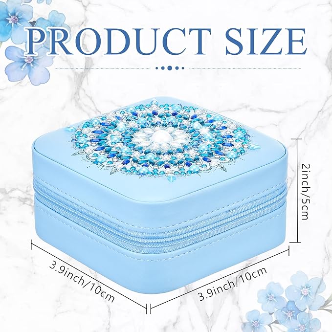 2 Pcs Portable Diamond Painting Jewelry Storage Box Mandala Diamond Art Accessories Blue PU Leather Jewelry Ring Organizer Case Travel Jewelry Organizer