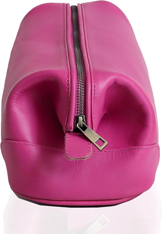 HLC Leather Toiletry Bag for Men Best Gift Premium Genuine Dopp Kit Shaving Kit Organizer Travel Kit Pouch Bag 10 inch Size (Pink)