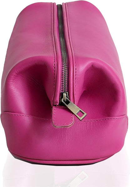 HLC Leather Toiletry Bag for Men Best Gift Premium Genuine Dopp Kit Shaving Kit Organizer Travel Kit Pouch Bag 10 inch Size (Pink)