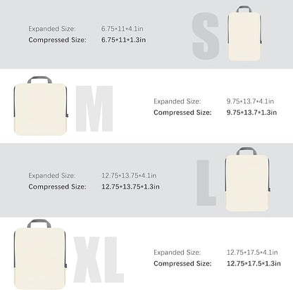 4 Set Compression Packing Cubes Travel - Travel Accessories Expandable Packing Organizers for Carry On - Essentials Luggage Bags - Beige