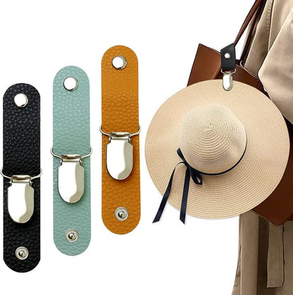 Hat Clip for Travel on Bag/Luggage, PU Leather Multifunctional Duckbill Clip, Outdoor Hat Companion
