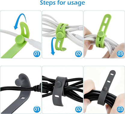 24 Pcs Silicone Cable Ties, Wire Cord Organizer, Cord Ties Reusable Cable Organizer 5Inch Cable Management Tie (4 Color) Cbfoeyk