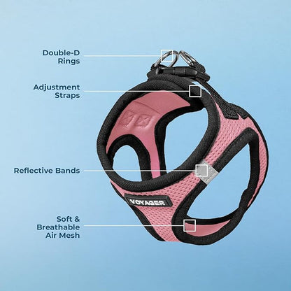 Best Pet Supplies Voyager Step-in Air Harness - All Weather Mesh, Reflective, No Pull Harness for Dogs, Cats - Secure with Hook & Loop Fastener, Buckle, Double D-Rings - Pink/Black Trim, M