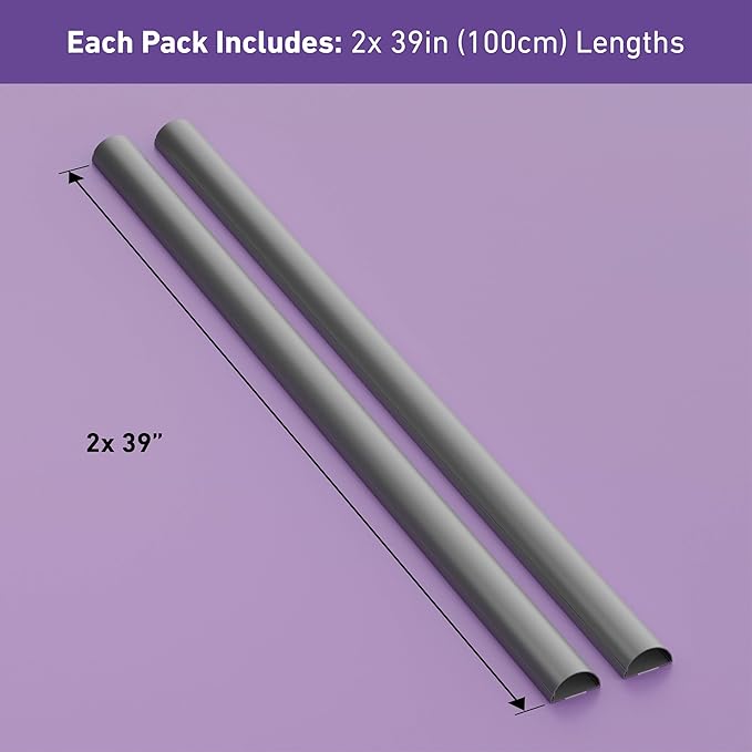 D-Line Half Round Cord Hider, Patented Cable Cover, Hide TV Wall Mount Wires, Raceway for Cords, Decorative Wire Covers, Paintable, Adhesive Cable Concealer - 2X 2in W x 1in H x 39in L - Gray