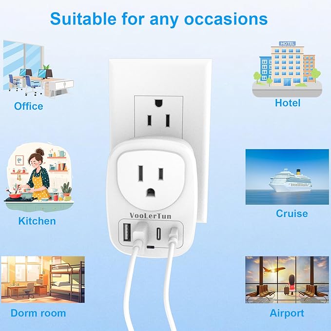 Multi Plug Outlet Extender 2 Packs, Outlet Plug Adapter, American Type B Plug Adapter with 1 Electrical Outlets, 4 USB Charger Ports (2 USB C), for School, Travel, Office, Home Essentials