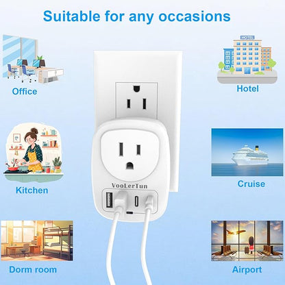 Multi Plug Outlet Extender 2 Packs, Outlet Plug Adapter, American Type B Plug Adapter with 1 Electrical Outlets, 4 USB Charger Ports (2 USB C), for School, Travel, Office, Home Essentials