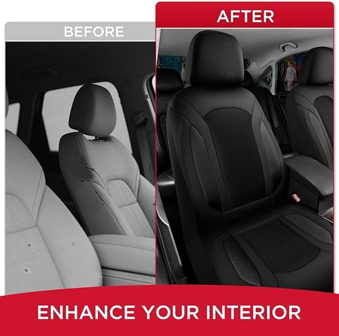 Rubbermaid Leather Mesh Car Seat Covers, Breathable Air Mesh Front Seat Cover, Universal Fit Slip-on Design, Airbag Compatible, Automotive Seat Protector for Most Cars, SUVs, Trucks, Vans-Black