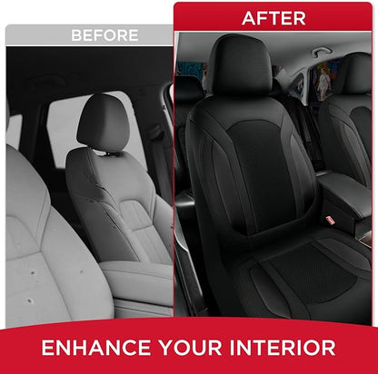 Rubbermaid Leather Mesh Car Seat Covers, Breathable Air Mesh Front Seat Cover, Universal Fit Slip-on Design, Airbag Compatible, Automotive Seat Protector for Most Cars, SUVs, Trucks, Vans-Black