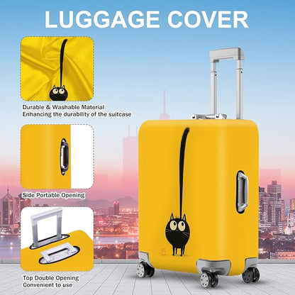 ANNA QUEEN Cute Black Cat Luggage Cover, Whimsical Cat Design with Long Tail, Stretchable, Washable Travel Protector for 20-22 Inch Luggage