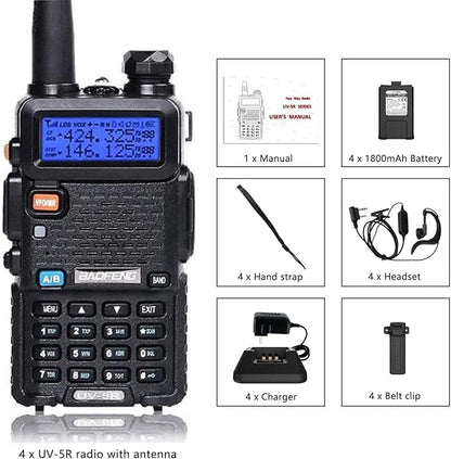 Baofeng UV-5R Dual Band Two Way Radio Handheld Ham Radio Long Range Walkie Talkies Pack of 4 for Hiking Camping Skiing Trip (Black)