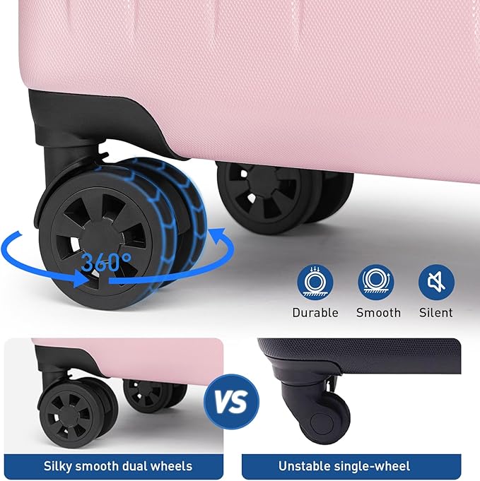 KYME Carry on luggage 22x14x9 Airline Approved Suitcase Hardshell With Double Spinner Wheels, PC+ABS TSA Lock Travel Luggage (Pink, 20" Carry On)