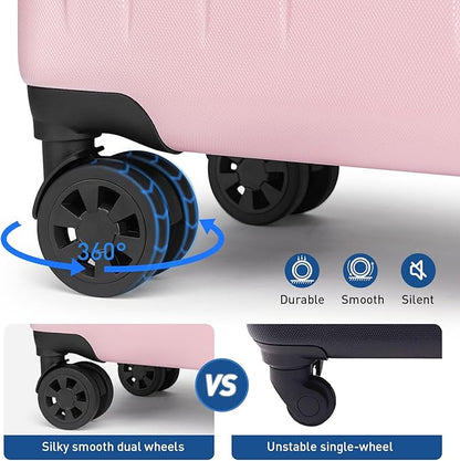 KYME Carry on luggage 22x14x9 Airline Approved Suitcase Hardshell With Double Spinner Wheels, PC+ABS TSA Lock Travel Luggage (Pink, 20" Carry On)