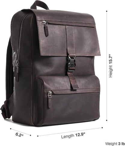 Leather Backpack for Men & Women, Classic Dark Brown - Handcrafted Top Grain Leather vintage backpack with 17-Inch Laptop Sleeve - Lightweight, Stylish & Durable for Business, Travel & Everyday Use