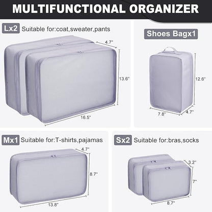 Packing cubes for Travel, CALACH Luggage Organizer Bags 6 Set Packing Cubes for Suitcases Travel Essentials for Carry on Mesh Suitcase Organizer with Shoe Bag (grey)