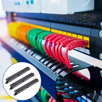 4 Pack 1U 19 Inch Cable Manager 24 Slot Horizontal Rack Mount Wire Management Server Rack Cable Management Metal Finger Duct Wire Organizer with Cover and Mounting Screws for Network Cabinet, Black