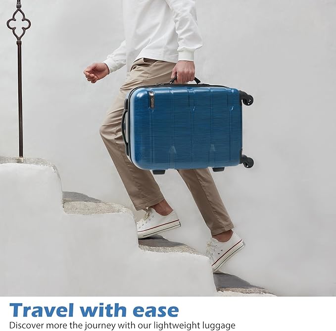 Coolife Luggage PC+ABS Hardshell Suitcase with TSA Lock, Spinner Checked Lightweight (Caribbean Blue, 24in)