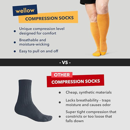 Wellow Wide Calf Compression Socks, Knee High Support, Fit for Men & Women, 18-25 mmHg, Made with Viscose from Bamboo