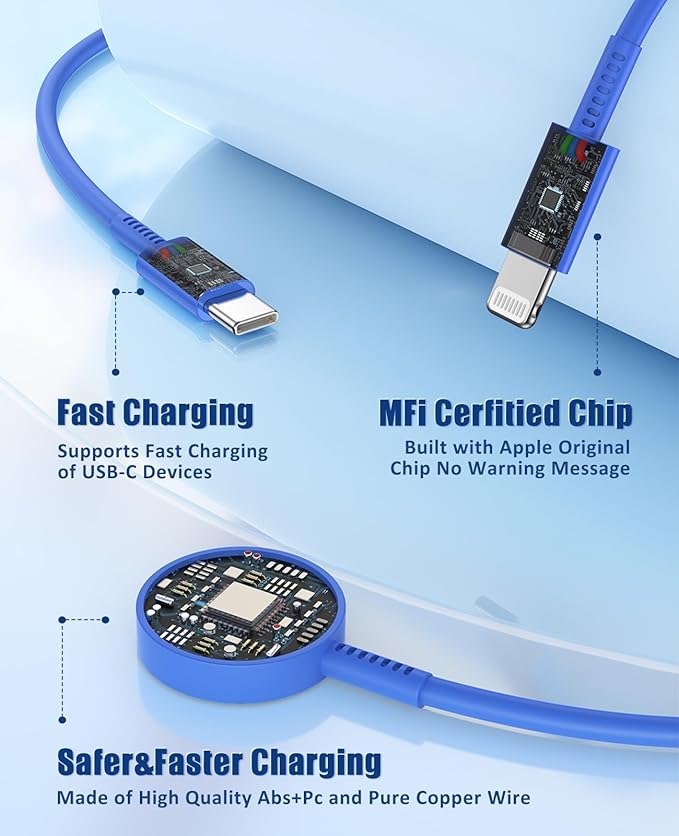 for Apple Watch Charger 6FT, 3 in 1 Magnetic Smart iWatch Fast Charger Cable with 20W Type C Wall Charger Block for Apple Watch Series Ultra/SE/9/8/7/6/5/4/3/2/1 & iPhone15/14/13/12/11 (Blue)