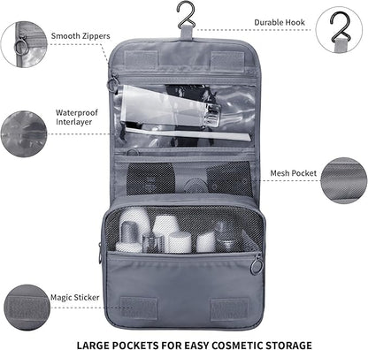 Large Capacity Toiletry Bag Travel Bag with Hanging Hook for Men and Women Waterproof Travel Cosmetic Bag Bathroom Storage Bag for Brushes Set,Mens Bathroom Bag Accessories-Grey