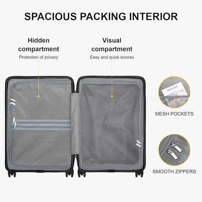 LEVEL8 Hard Shell Carry on Luggage Airline Approved, Carry-on Suitcases with Wheels, Lightweight Luminous Textured Hardside Travel Bag with Tsa Lock, 20 Inch, Black