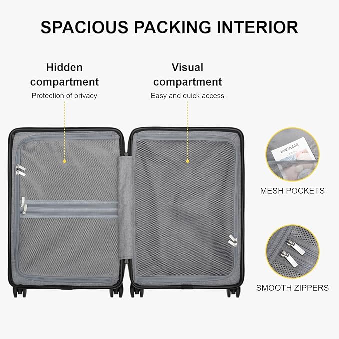 LEVEL8 Carry on Luggage Airline Approved, Small Carry on Suitcases with Wheels, Lightweight Hardside Textured Luggage for Travel, Tsa Approved, 20-Inch, Dark Grey