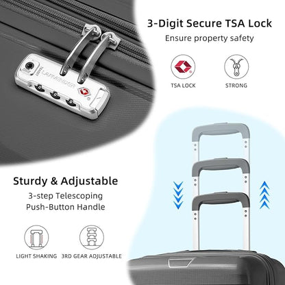 LARVENDER Luggage Sets 5 Piece with Duffel Bag Expandable(Only 28 inch) Hardside PP Carry On Luggage with 360° Spinner Wheels TSA Lock Luggage Sets for Men, Grey