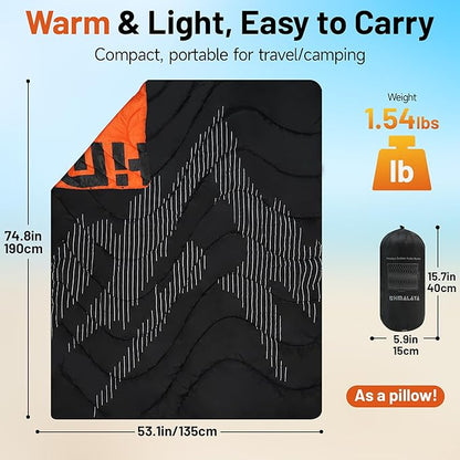 Lightweight Camping Blanket, Packable, Down Alternative, Puffy, Printed Wearable Blankets, Warm Camping Quilt with Snap Buttons for Outdoor, Travel, Hiking