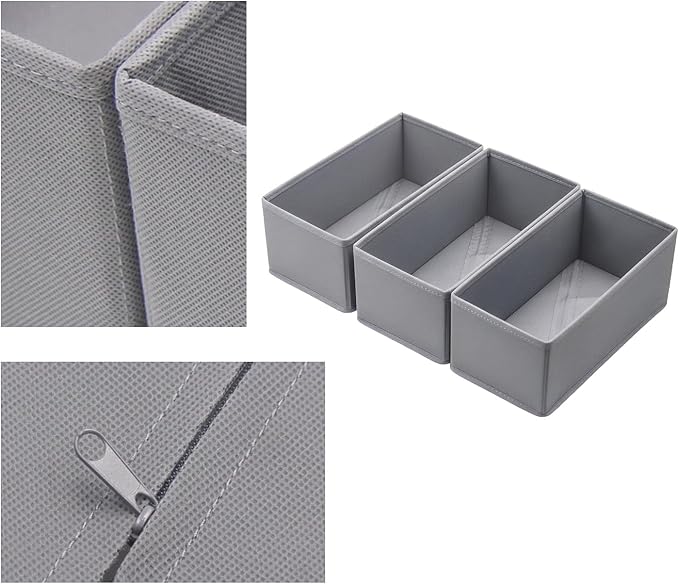 Dresser Drawer Organizer 3-Pack Gray - Small Storage Bins for Socks & Underwear, Foldable Fabric Dividers for Closet